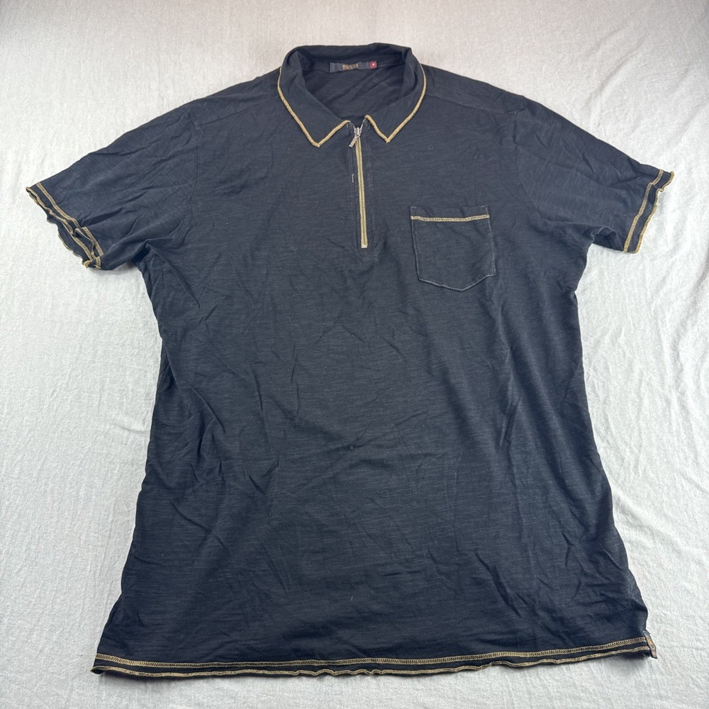 Agave Voyageur Polo Mens M Black Made in USA Short Sleeve Preppy 1/4 Zip READ